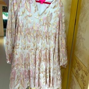Lilly Pulitzer Pink and Gold Long Sleeve Dress
